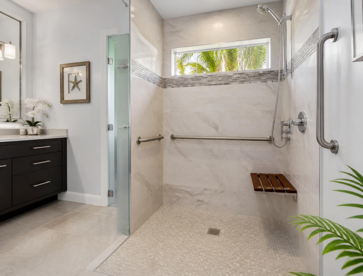 Curbless Walk-In Shower — senior home safety project in Orlando, FL